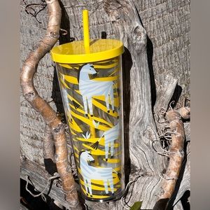 Rare STARBUCKS Zebra Venti 24 oz Cold Cup Tumbler Yellow Black w/ Straw
